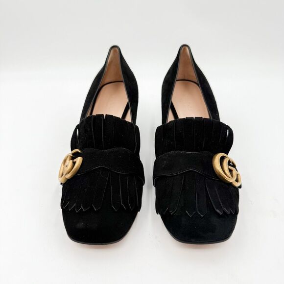 Gucci GG Marmont Loafers Pumps Kiltie Fringe Block Mid Heel Size EU 38 US 8 - Picture 3 of 12